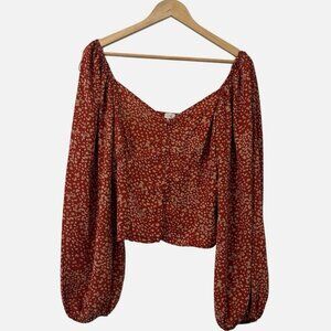 Women's XL Smock Balloon Sleeve Peasant Renaissance Cropped Festival Boho Blouse